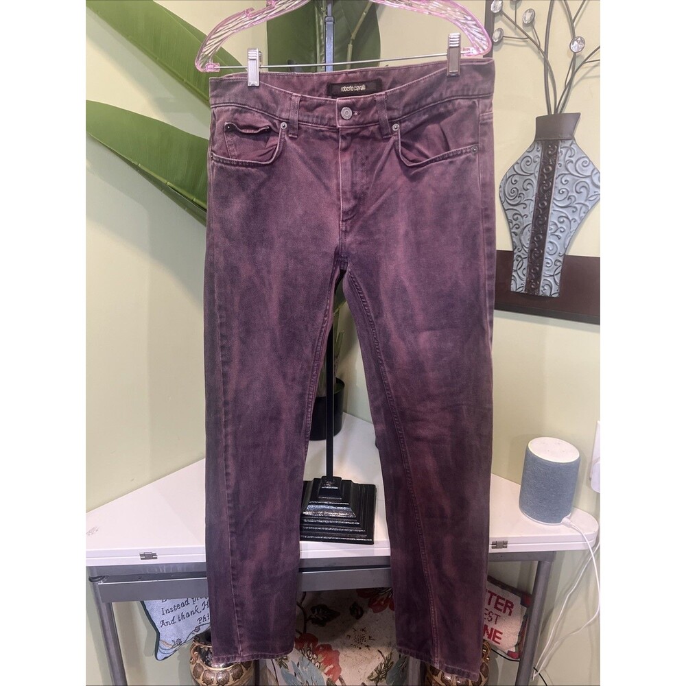 2000s Roberto Cavalli Irregular Purple Straight Leg Pants Size 32 x 32
